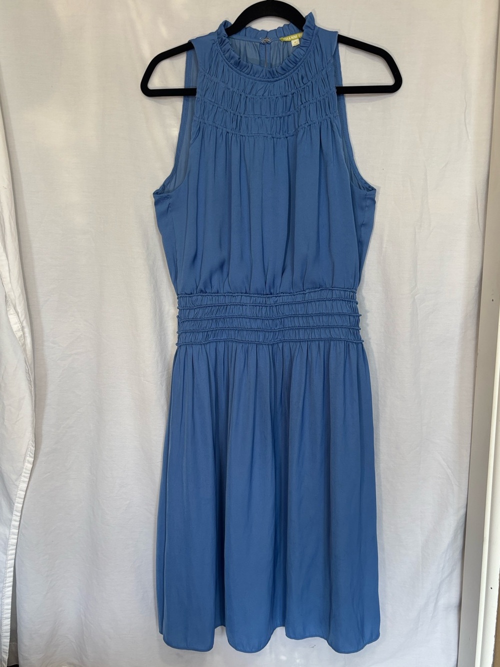 Gianni Bini NWT Powder Blue Smocked Ruffle Neck Sleeveless Dress M